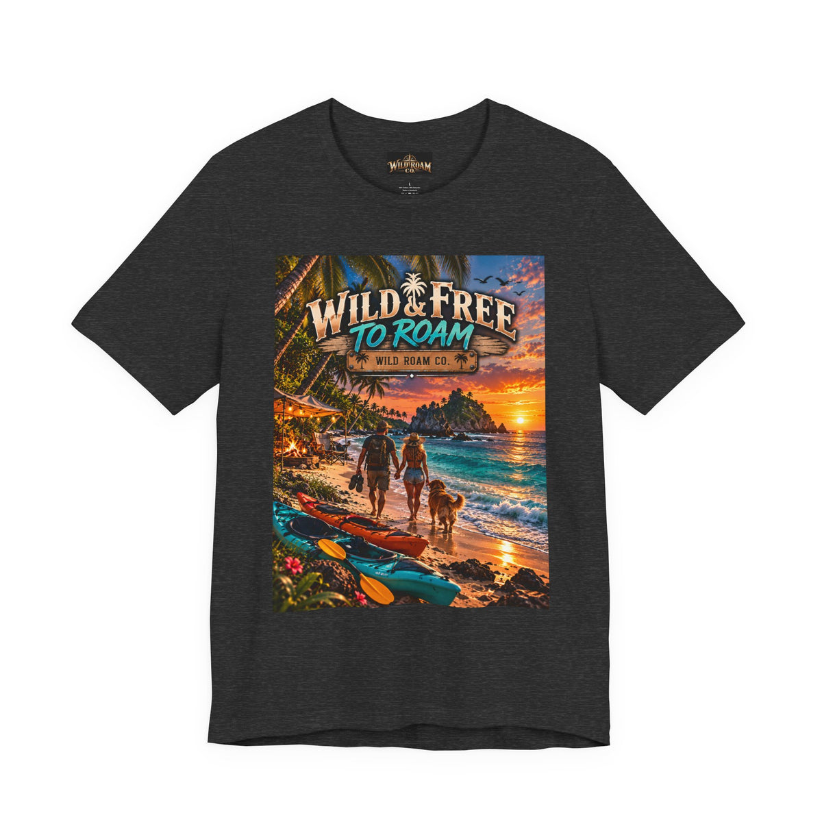 Wild & Free to Roam Beach T-Shirt — Sunset Surf Adventure Tee