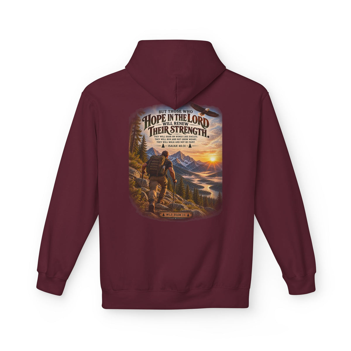 Men's Hope in the Lord Hiking Hoodie — Wild Roam Co. Sunset Mountain Faith Pullover