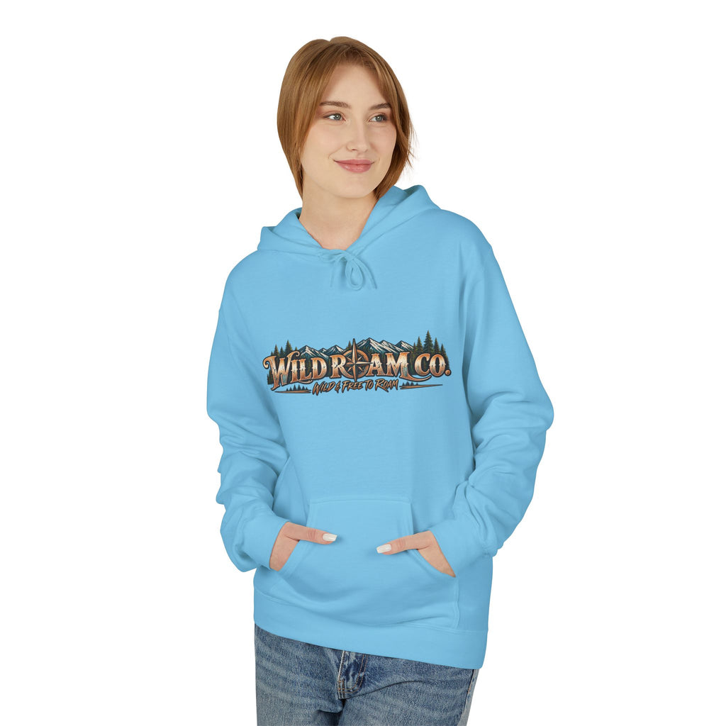 Men's Wild Roam Co. Adventure Hoodie — Mountain Sunset Outdoor Graphic Sweatshirt