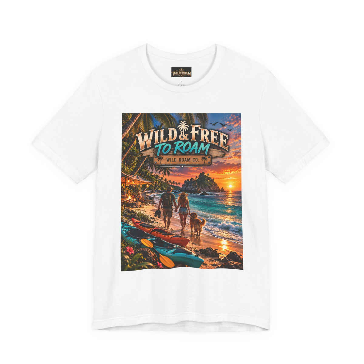 Wild & Free to Roam Beach T-Shirt — Sunset Surf Adventure Tee
