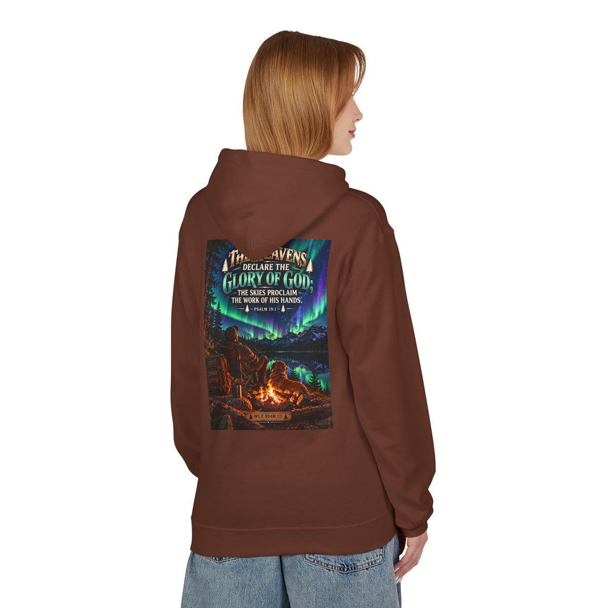 Men's Wilderness Campfire Hoodie — "The Heavens Declare" Scenic Christian Adventure Pullover