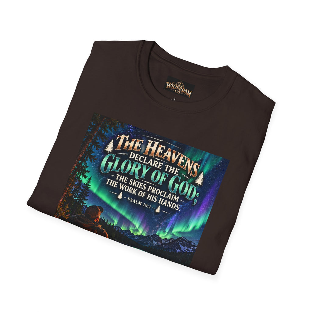 Men's Christian Campfire T-Shirt — "The Heavens Declare the Glory of God" Scenic Faith Tee