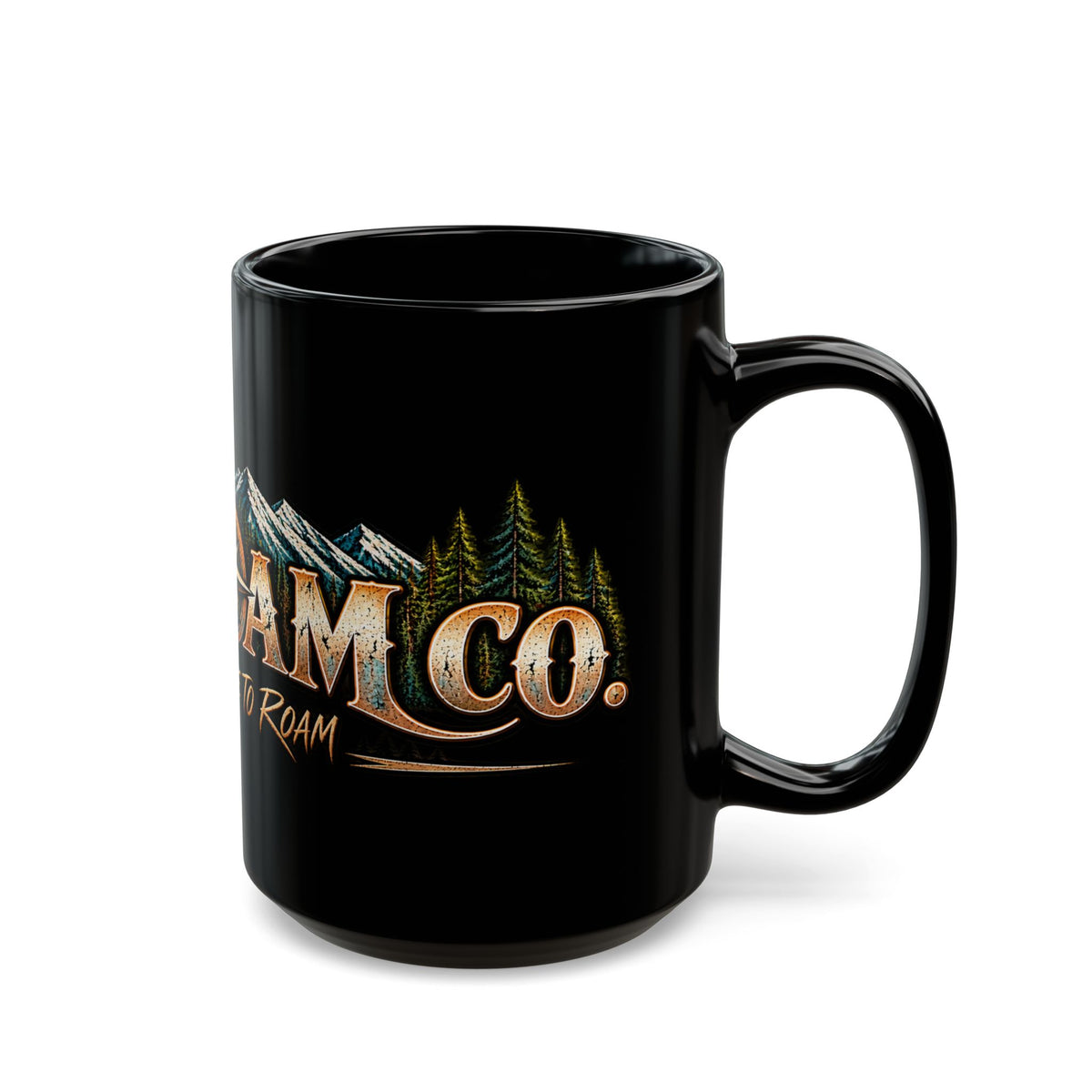 Wild Roam Black Mug — "Wild & Free to Roam" Mountain Compass Coffee Cup