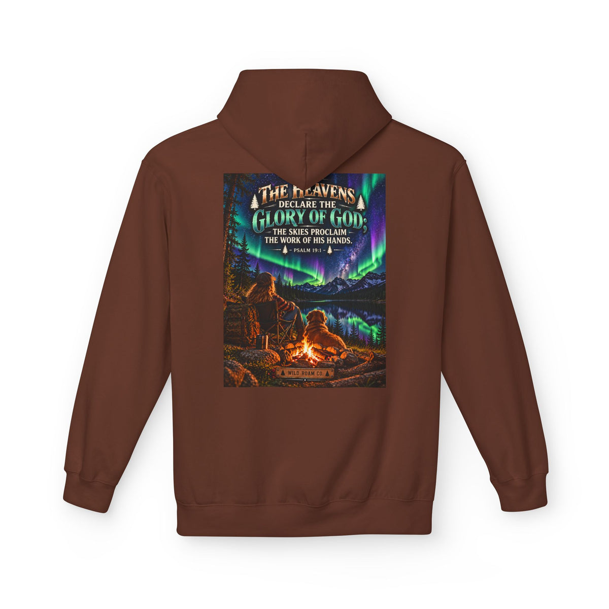 Women's Hoodie - 'Wild Roam Co.' Scenic Christian Campfire Hoodie with Aurora Psalm Design