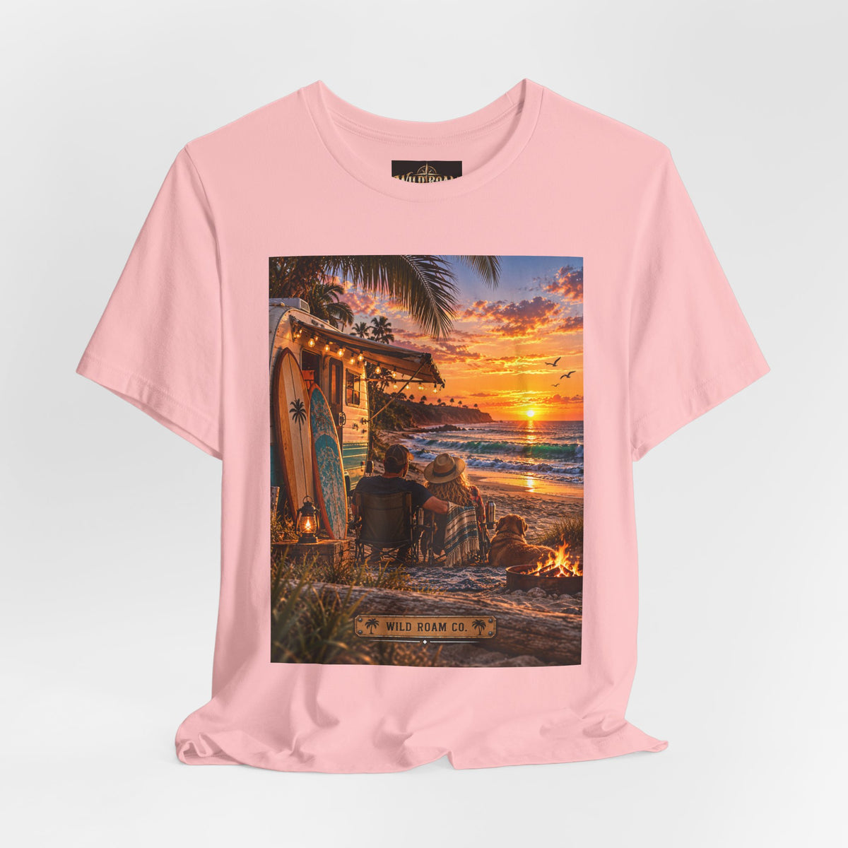 Sunset Surf Camp Tee — Beach Sunset Couple Graphic T-Shirt