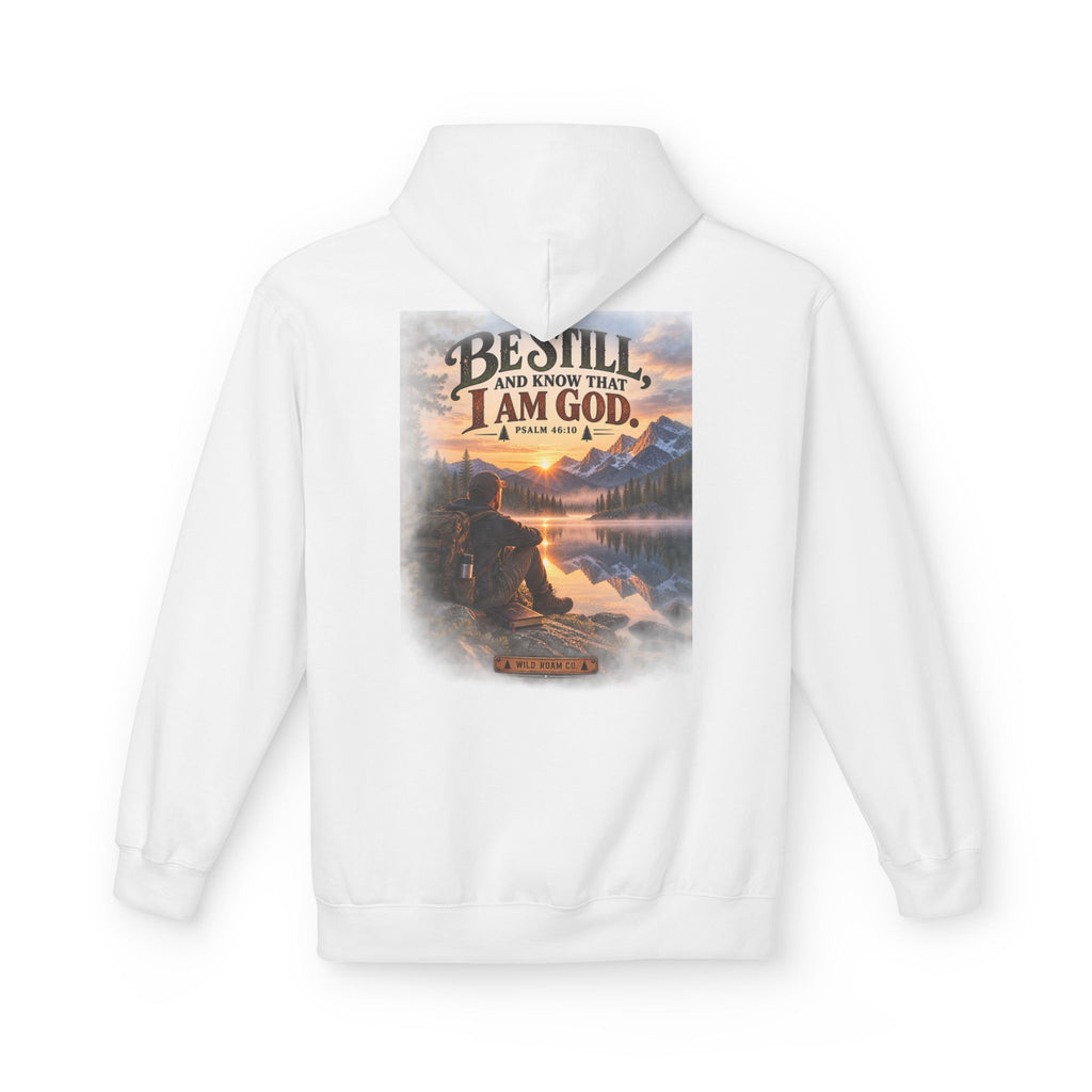 Men's Christian Nature Hoodie — “Be Still and Know That I Am God” Scenic Sweatshirt