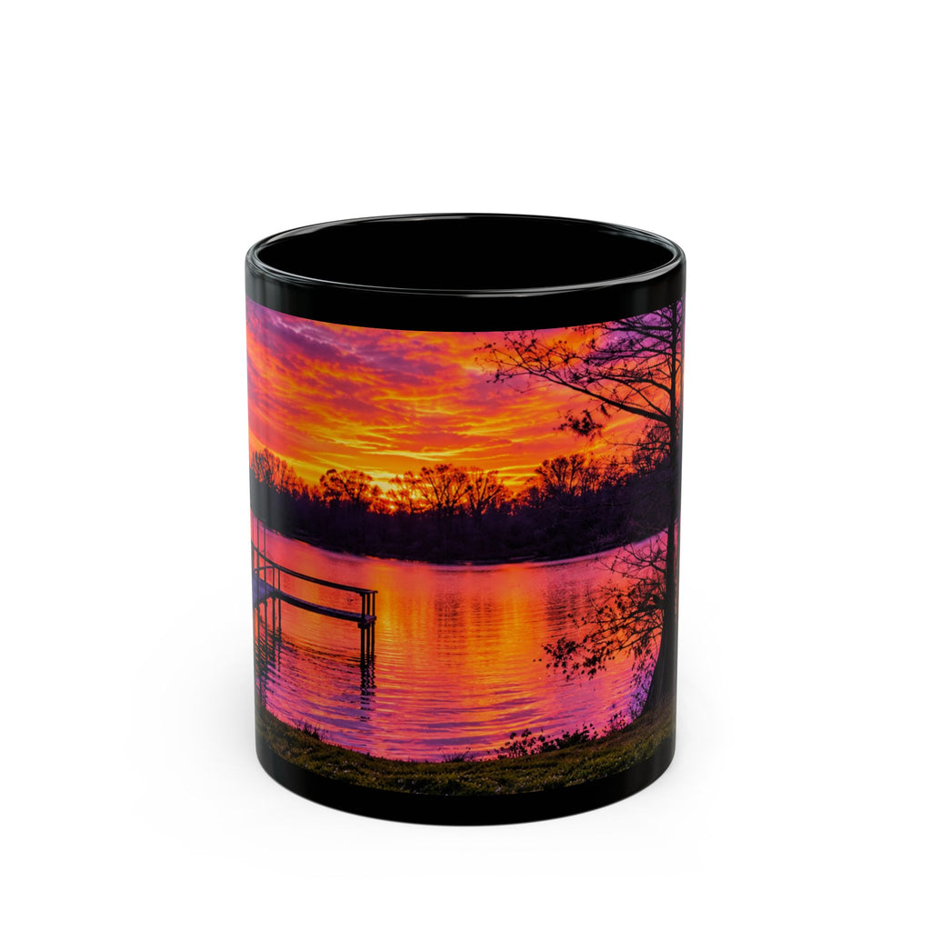 Sunset Lake Black Mug — Vibrant Purple-Orange Scenic Coffee Cup (11oz, 15oz)