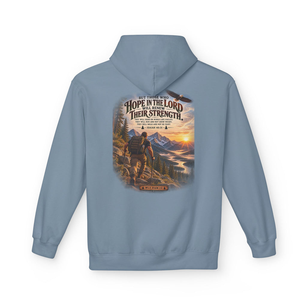 Men's Hope in the Lord Hiking Hoodie — Wild Roam Co. Sunset Mountain Faith Pullover
