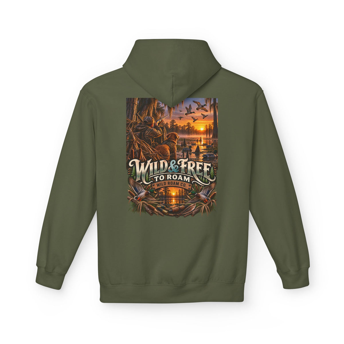 Wild & Free Hoodie — "Wild & Free to Roam" Ducks Graphic Pullover