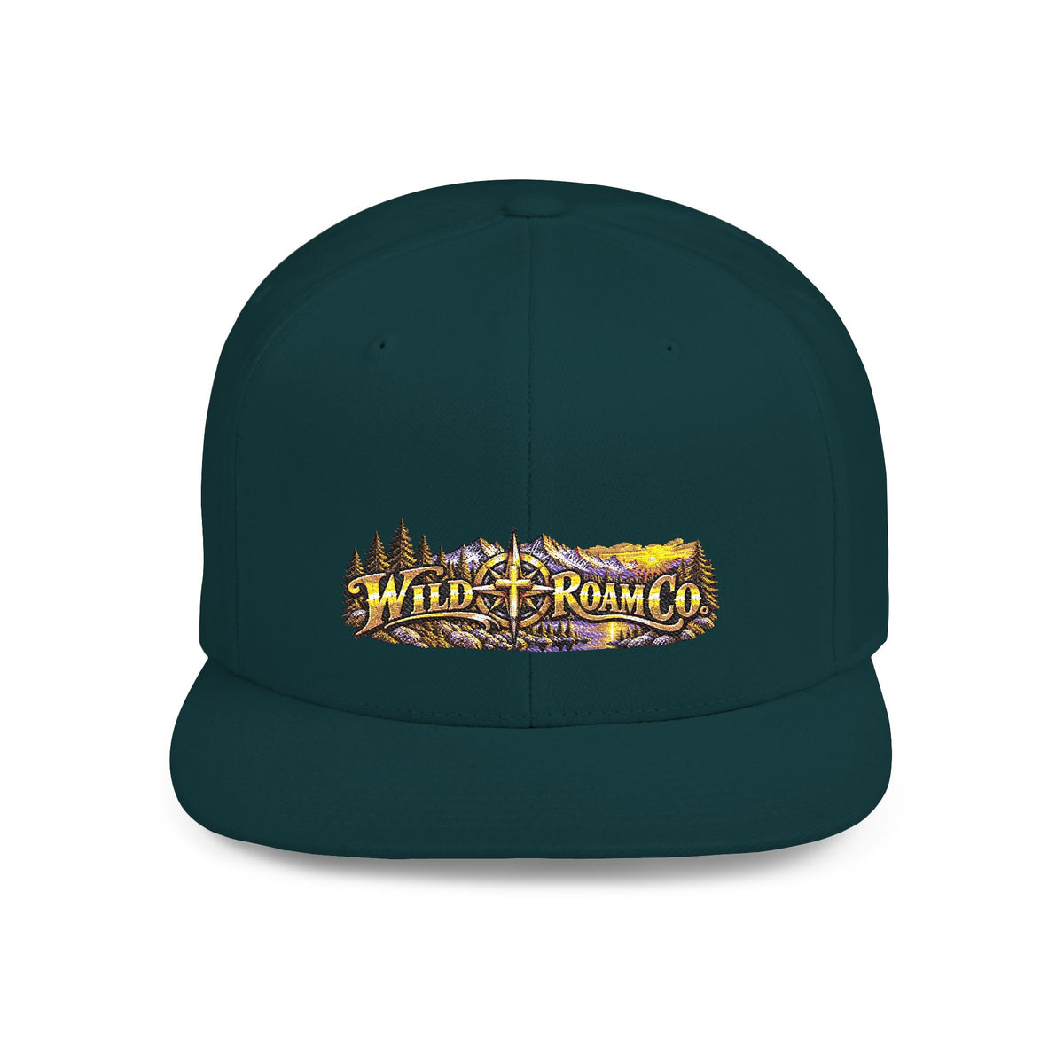 Snapback Hat — Mountain Sunrise 'Wander & Roam' Embroidered Flat Bill