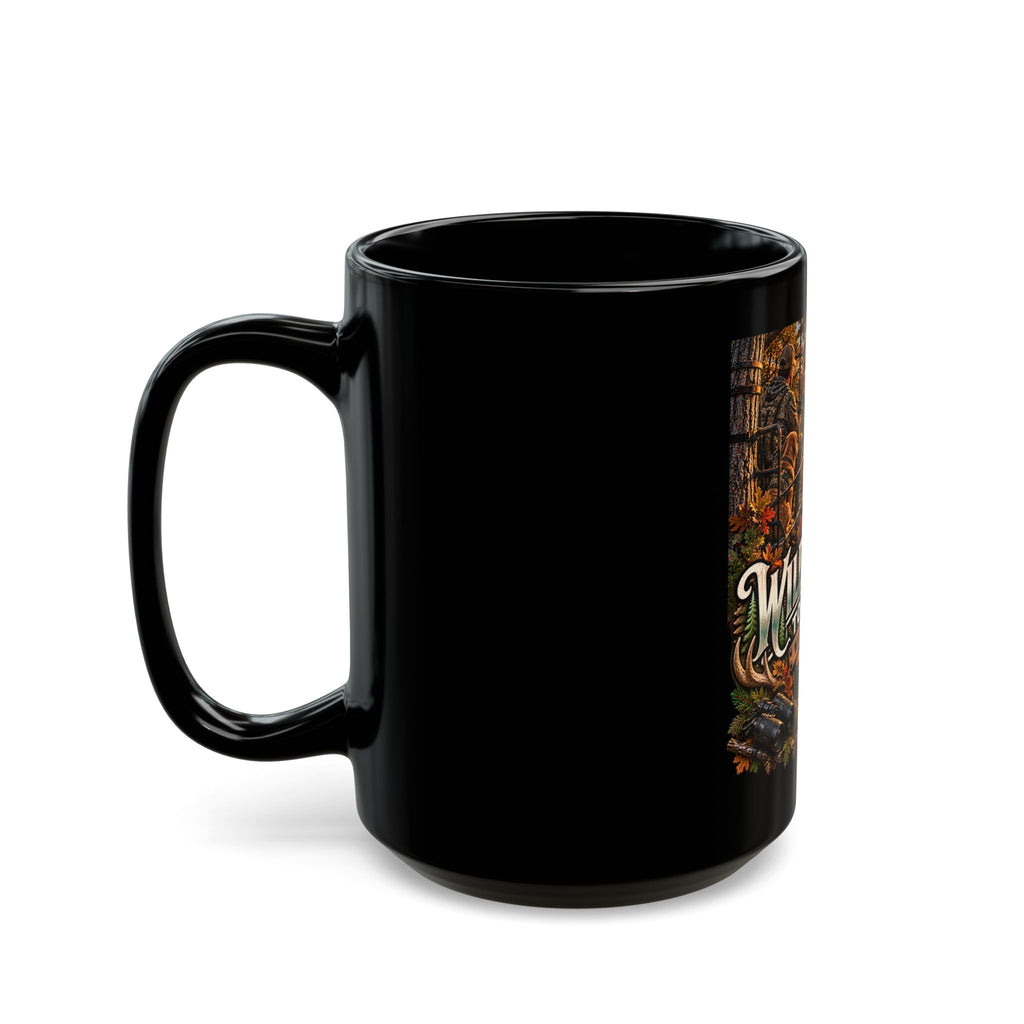 Wild & Free to Roam Black Coffee Mug — Deer Stand Rustic Hunting Sunset 11oz/15oz
