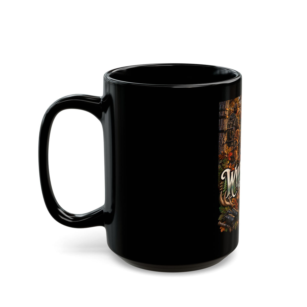 Wild & Free to Roam Black Coffee Mug — Deer Stand Rustic Hunting Sunset 11oz/15oz