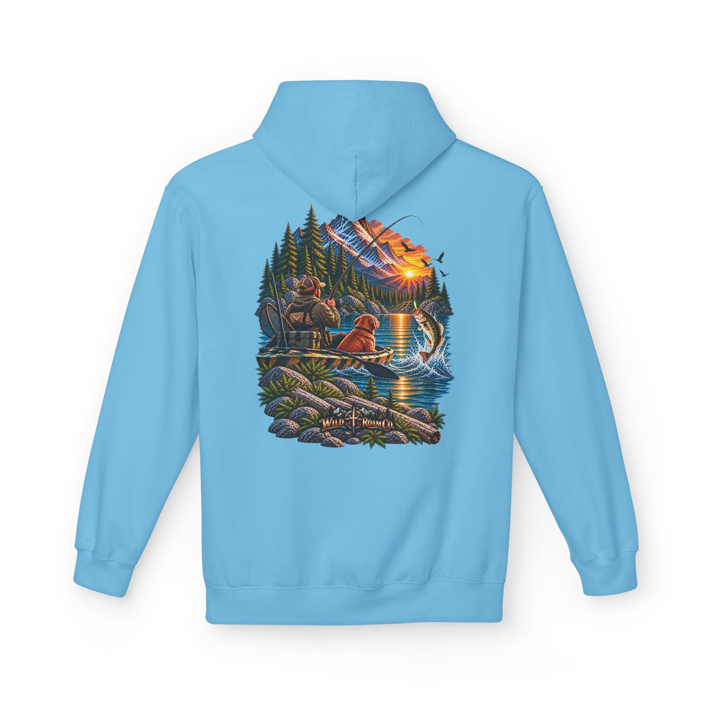 Wild Roam Co. Scenic Adventure Hoodie — "Wild Roam" Mountain & Lake Graphic
