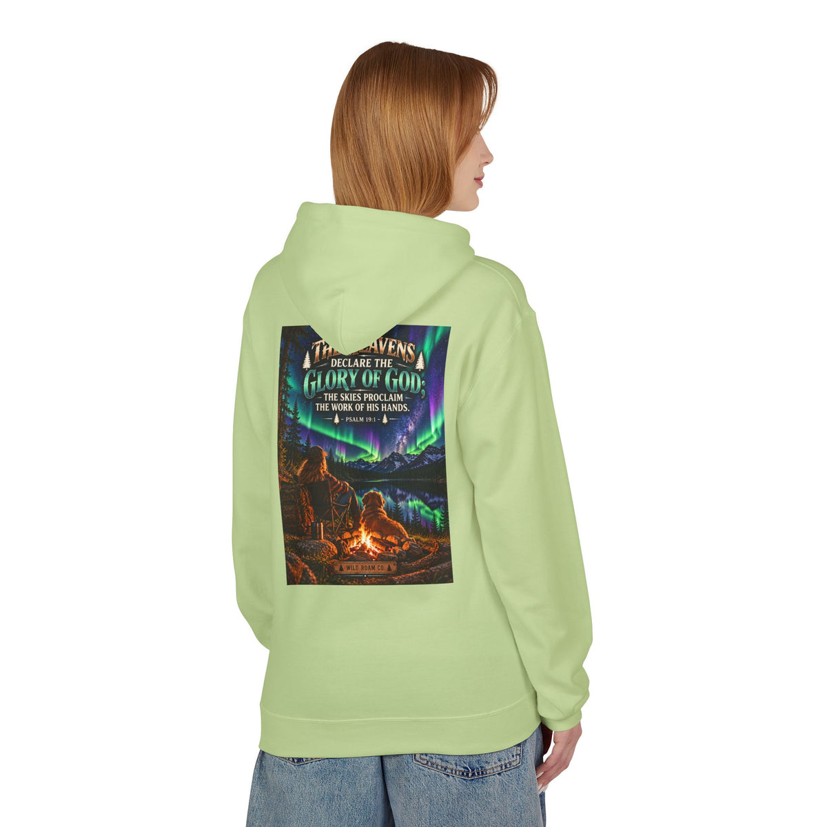 Women's Hoodie - 'Wild Roam Co.' Scenic Christian Campfire Hoodie with Aurora Psalm Design