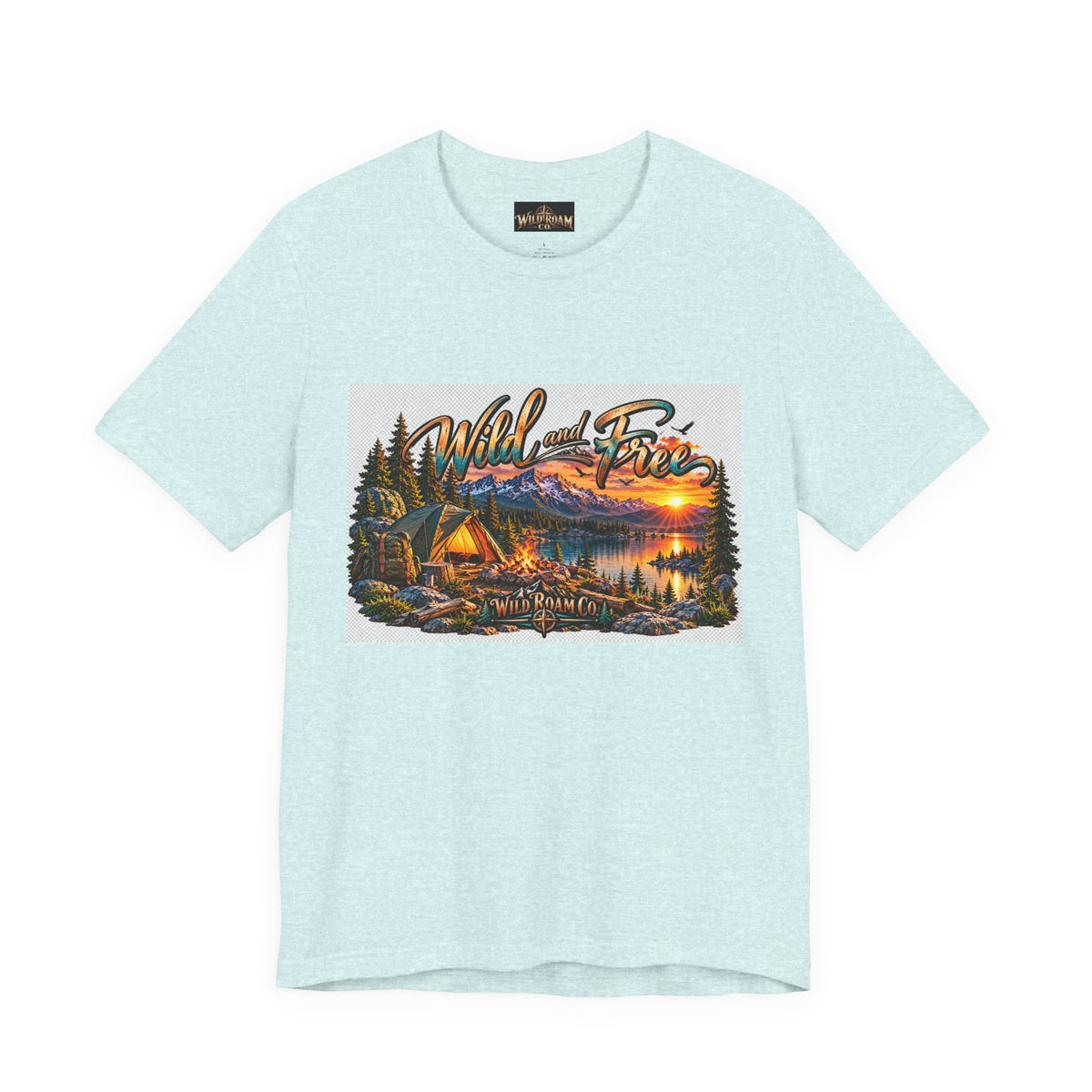 Wild and Free Camping T-Shirt — Mountain Lake Sunset Graphic Tee