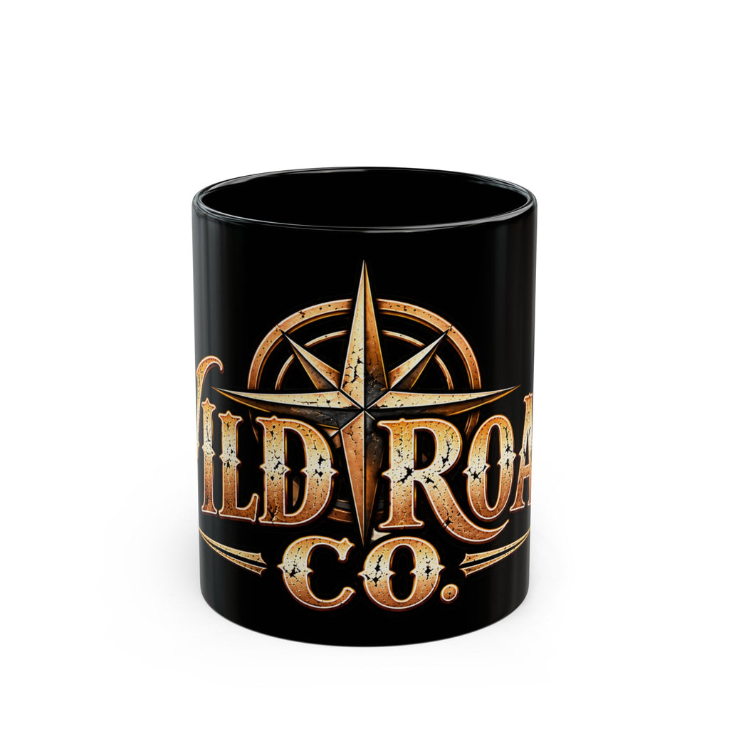 Wild Roam Co. Black Coffee Mug – Rustic Compass Adventure Travel Gift (11oz/15oz)