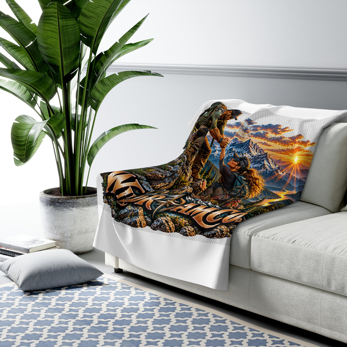 Wild Roam Co. Sherpa Fleece Blanket — Mountain Climb Adventure Camping Throw