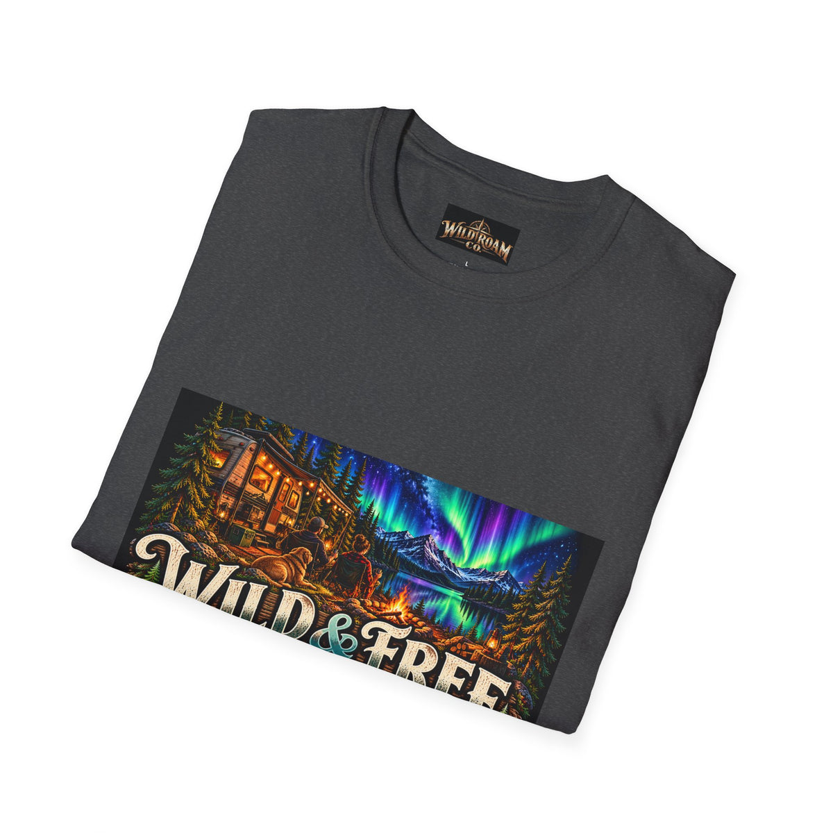 T-Shirt — Wild & Free to Roam Northern Lights Cabin Graphic Tee