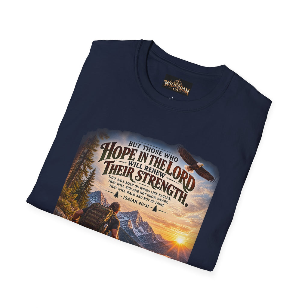 Men's Christian Hiking T-Shirt — "Those Who Hope in the Lord Will Renew Their Strength" Inspirational Faith Tee