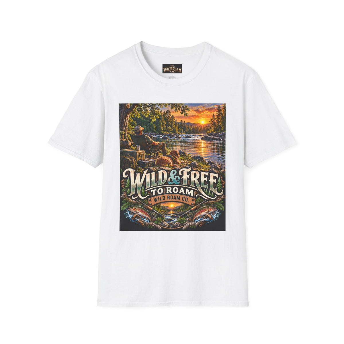 Wild & Free to Roam T-Shirt — Scenic River Fishing Sunset Outdoor Adventure Tee