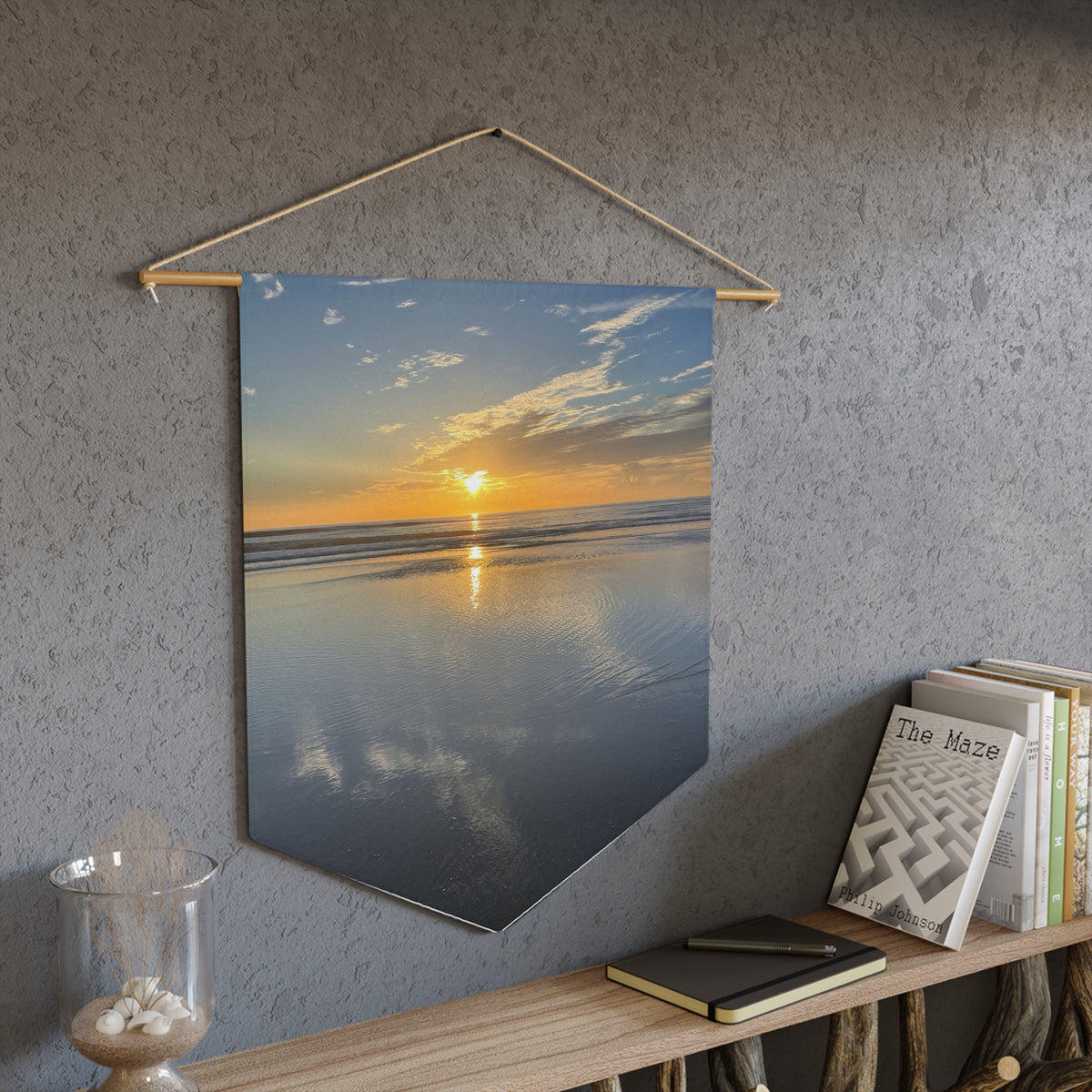 Sunrise Beach Photo Pennant — Serene Ocean Wall Banner