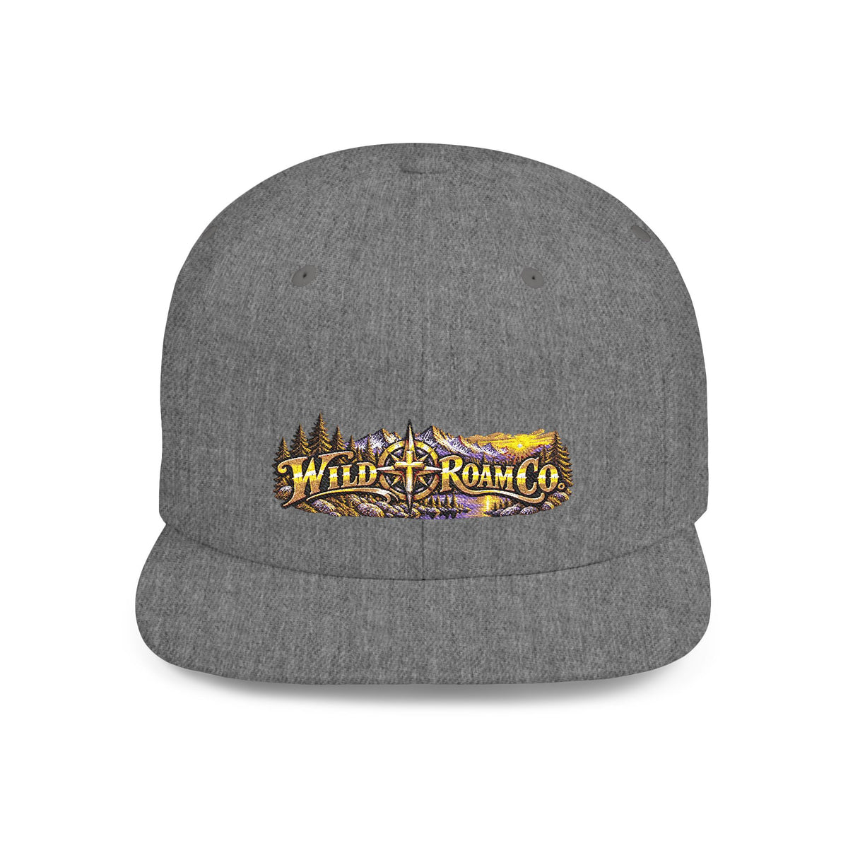 Snapback Hat — Mountain Sunrise 'Wander & Roam' Embroidered Flat Bill