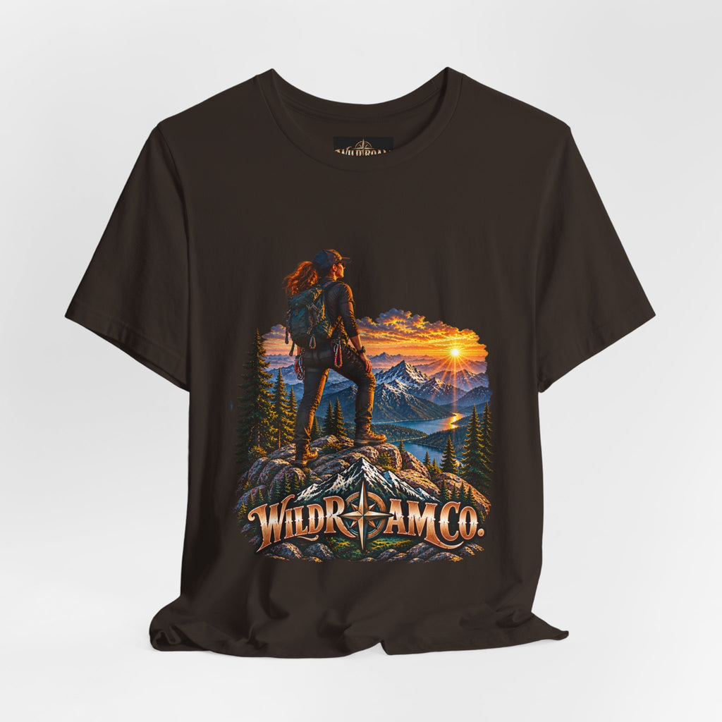 Women's Hiker Sunset T-Shirt — Wild Roam Co. Mountain Adventure Tee