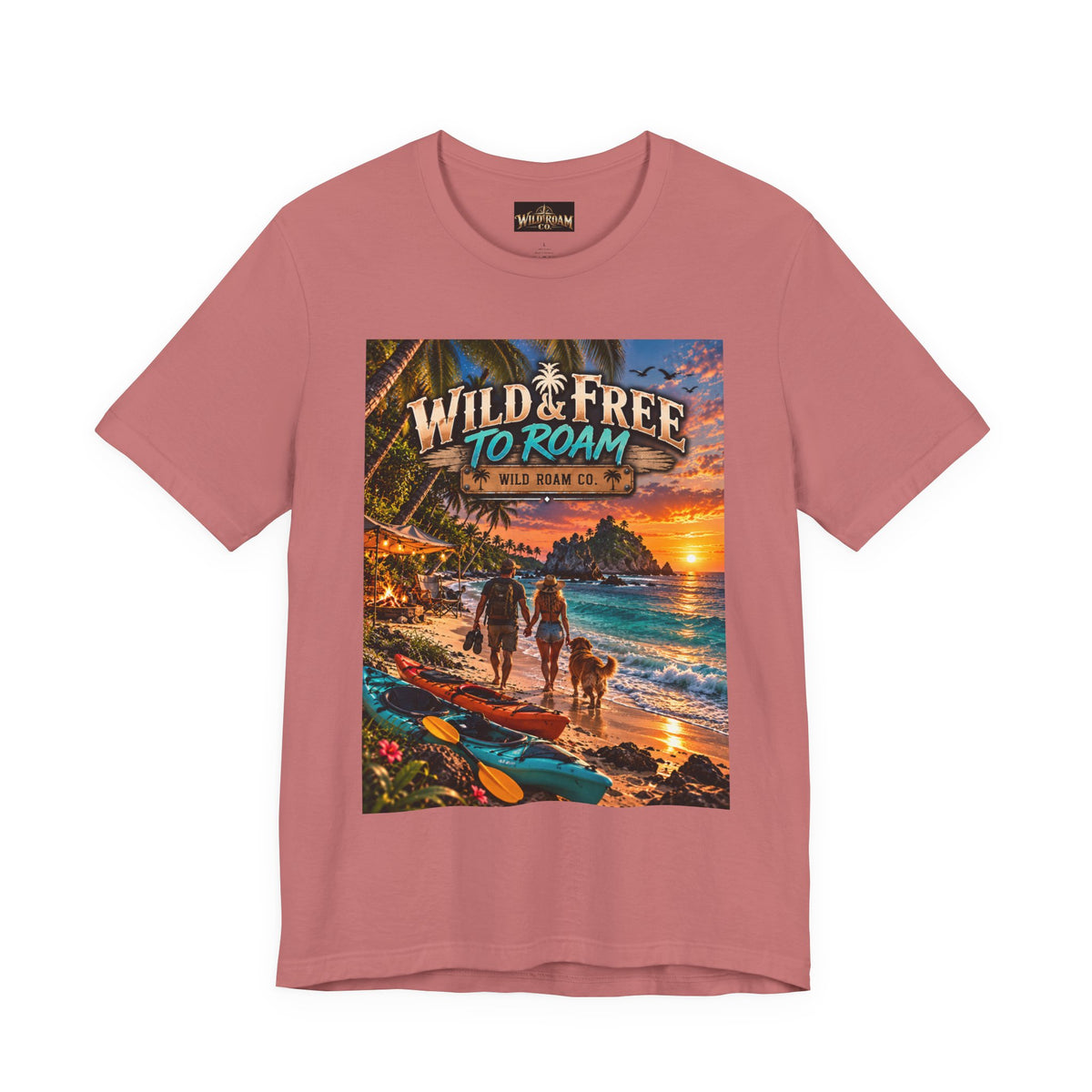 Wild & Free to Roam Beach T-Shirt — Sunset Surf Adventure Tee