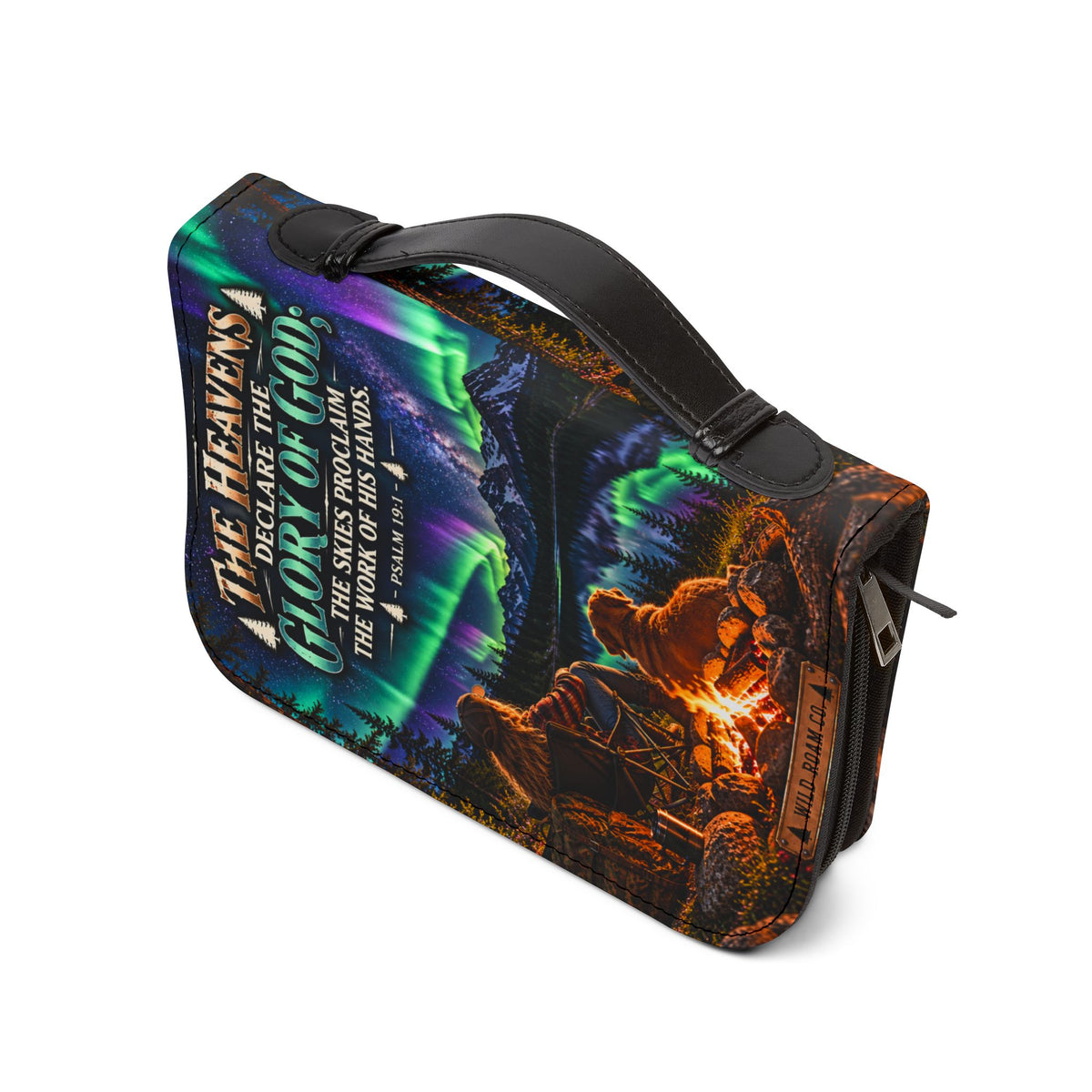Women's Bible Cover — "The Heavens Declare the Glory of God" Aurora Camping Psalm 19:1 Zippered Bible Case
