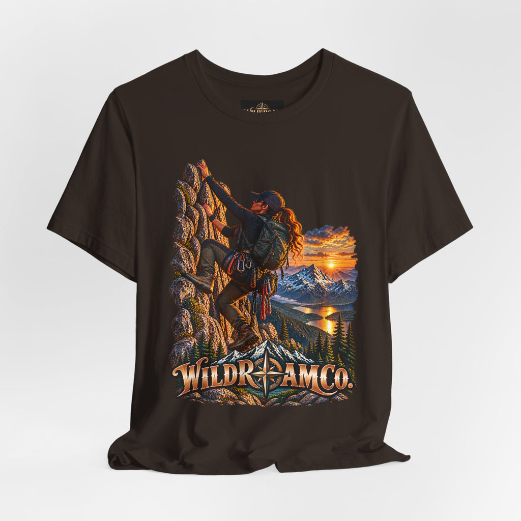 Women's Climber Sunset Tee — Wild Roam Co. Rock Climbing Graphic T-Shirt