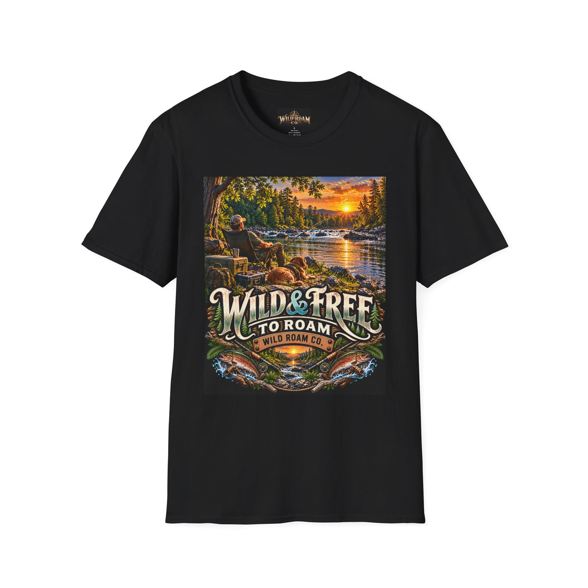 Wild & Free to Roam T-Shirt — Scenic River Fishing Sunset Outdoor Adventure Tee