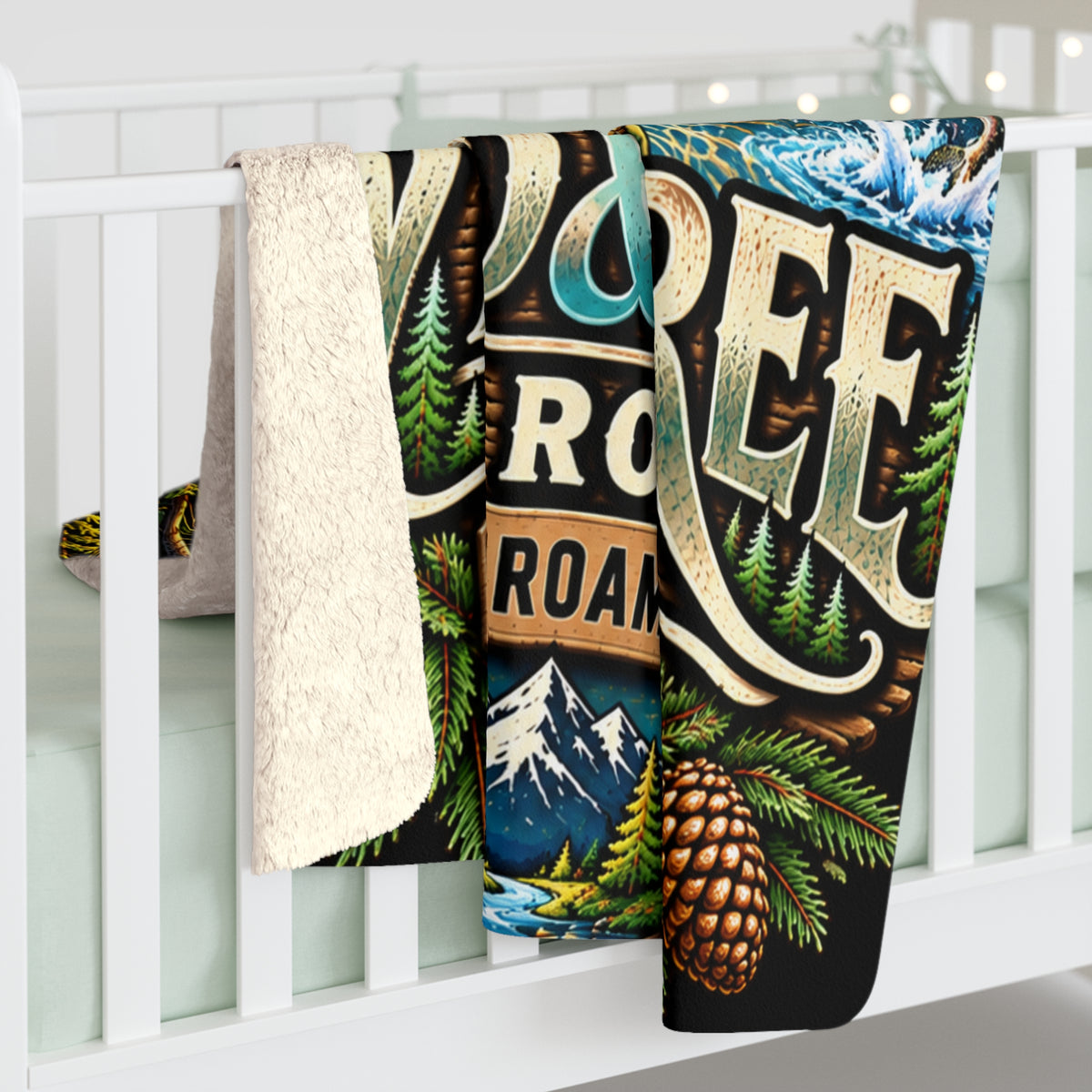 Wild & Free Sherpa Fleece Blanket — 'Wild & Free to Roam' Outdoor Canoe Design