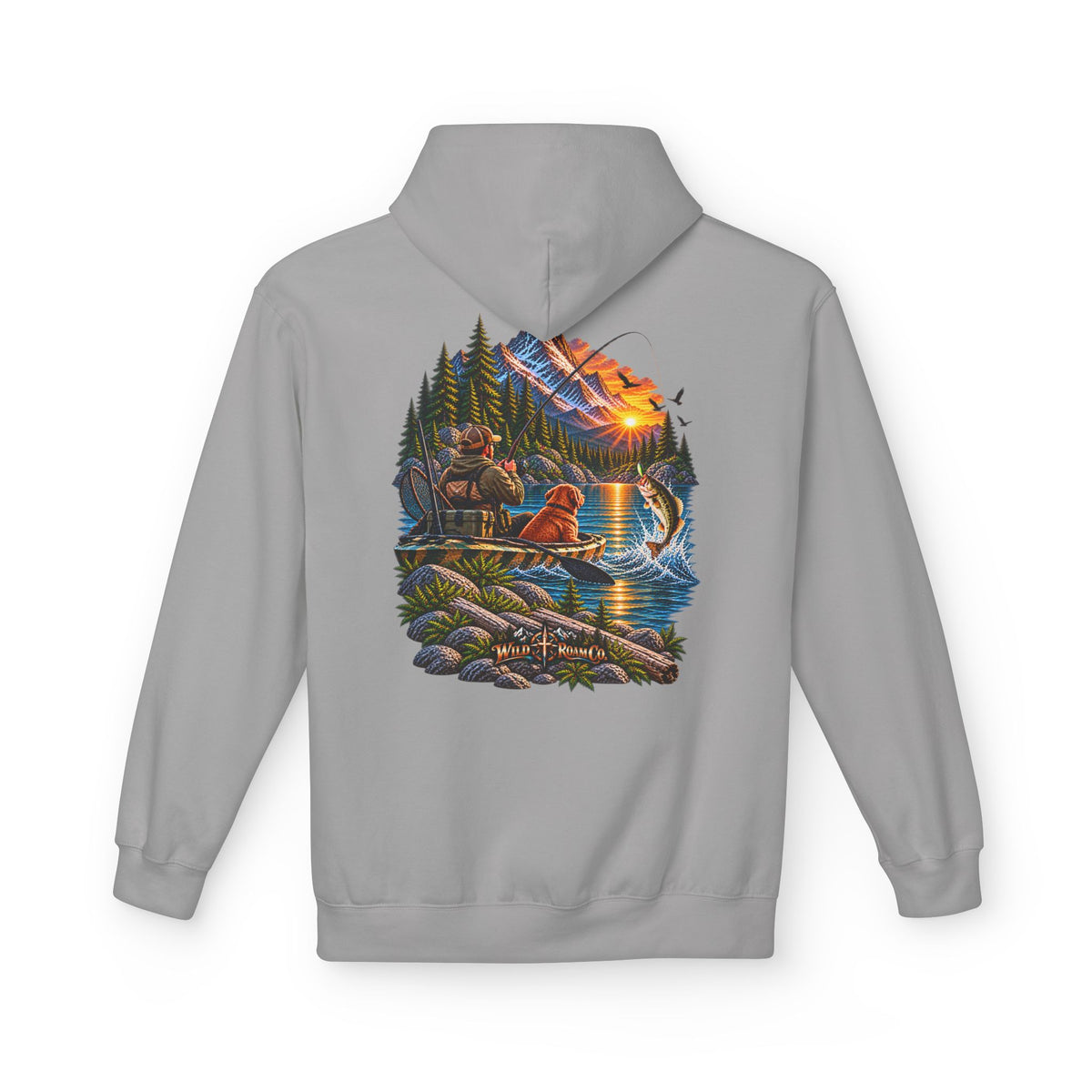 Wild Roam Co. Scenic Adventure Hoodie — "Wild Roam" Mountain & Lake Graphic
