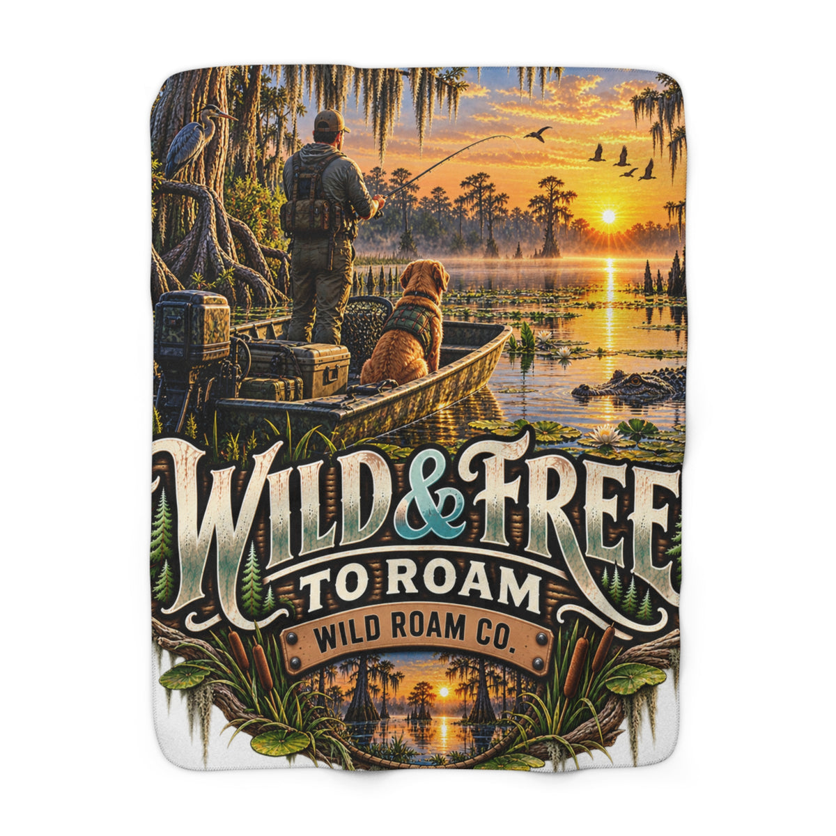 Sherpa Blanket - "Wild & Free to Roam" Outdoor Hunting Dog Throw