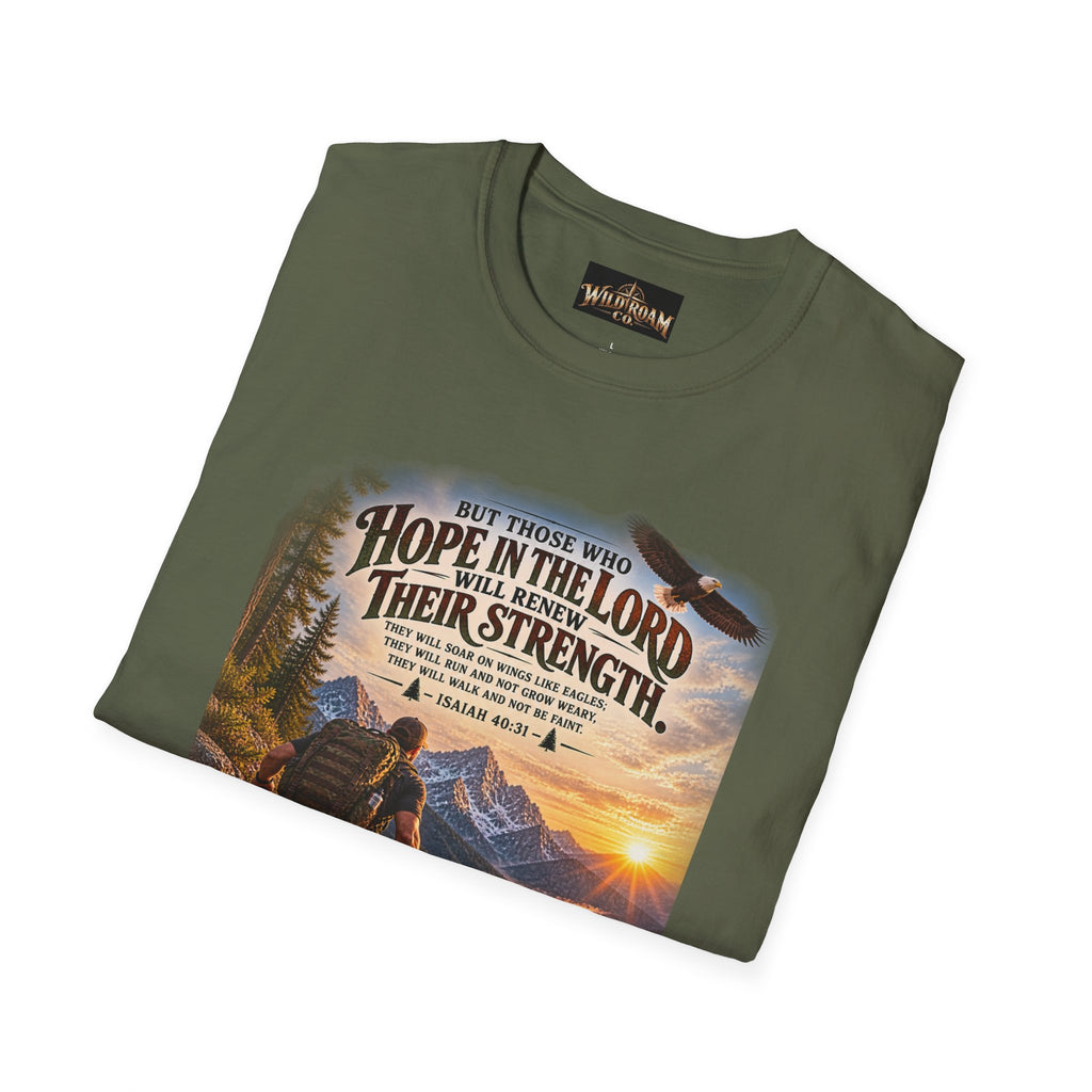 Men's Christian Hiking T-Shirt — "Those Who Hope in the Lord Will Renew Their Strength" Inspirational Faith Tee