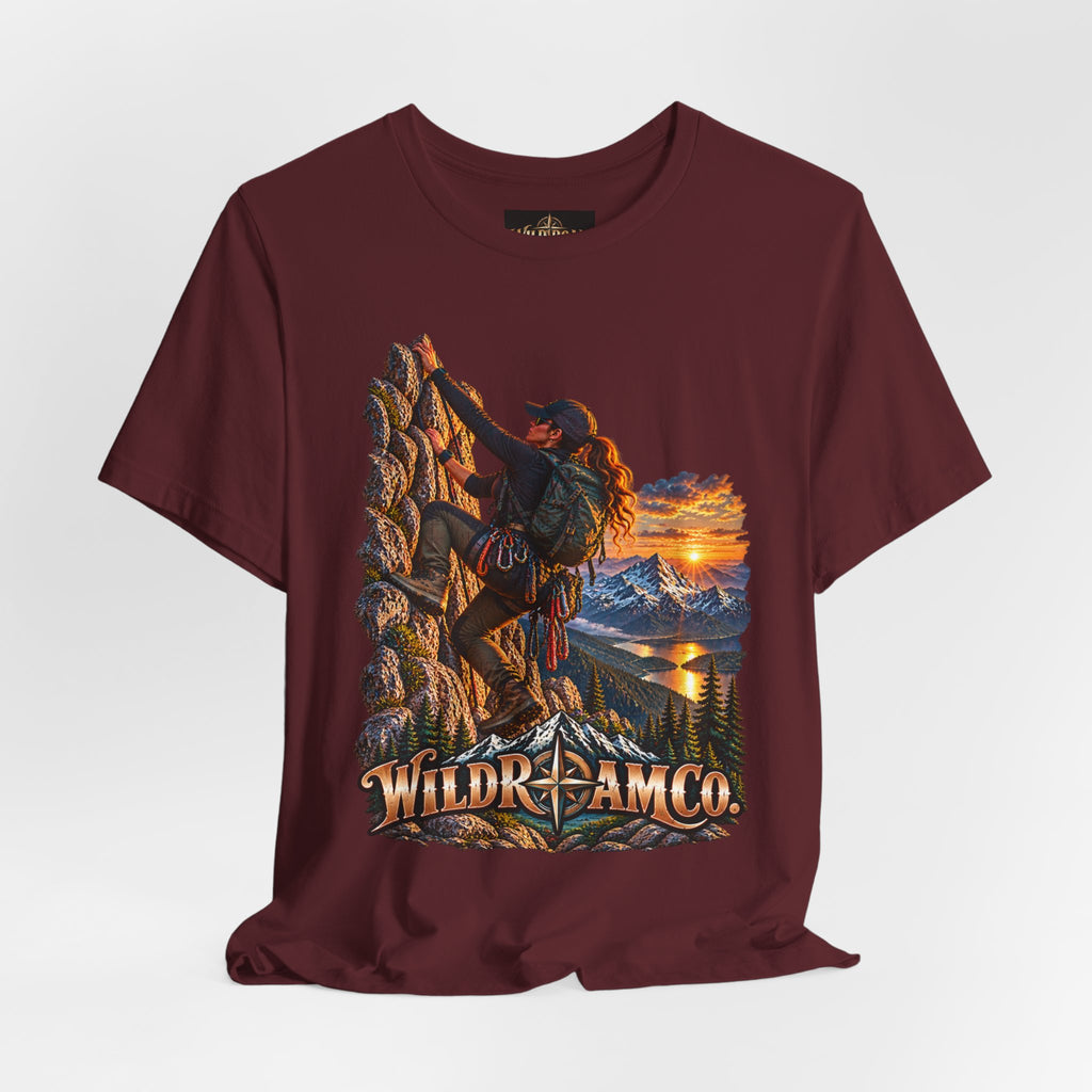 Women's Climber Sunset Tee — Wild Roam Co. Rock Climbing Graphic T-Shirt