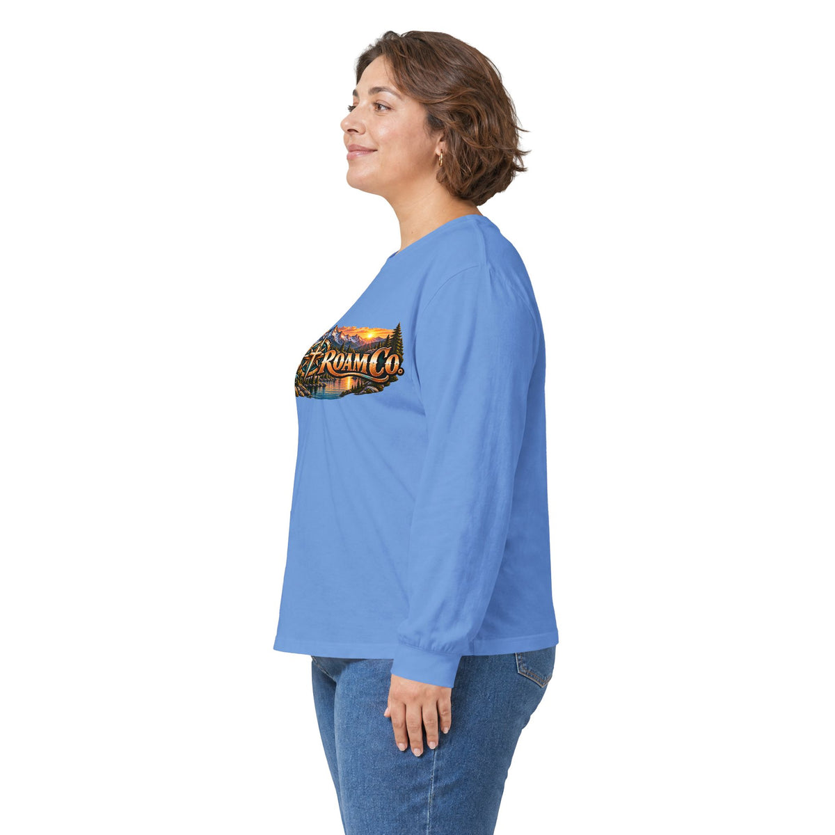 Long Sleeve Tee - "Wild + Roam Co." Faith Logo Sunset Graphic with Acts 13:47 Scripture Back