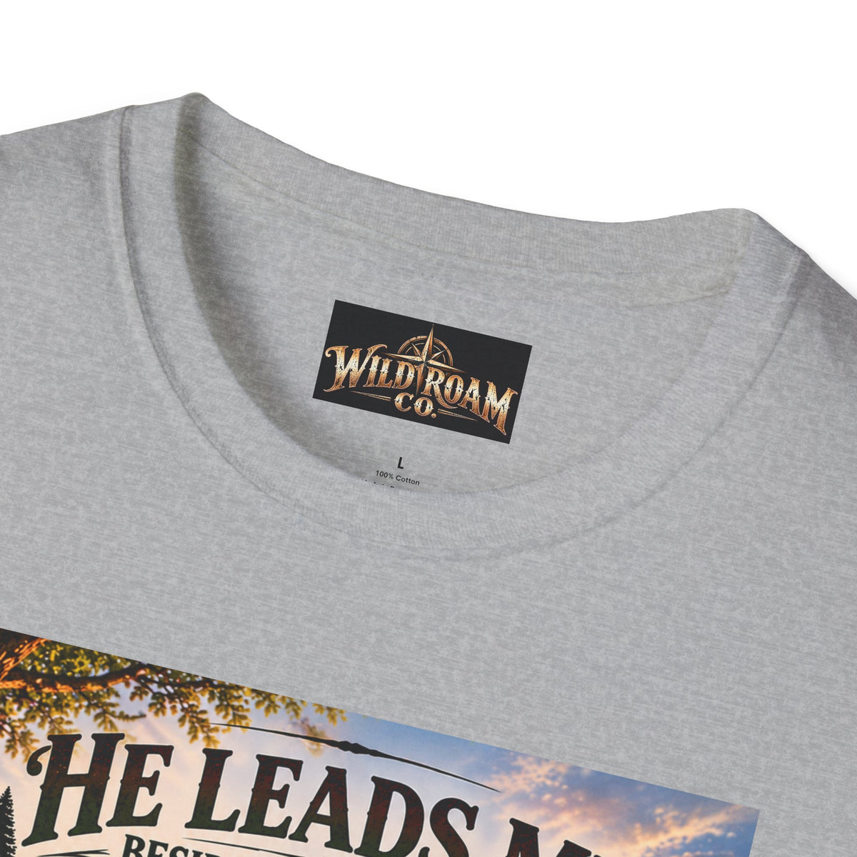 Men's He Leads Me Psalm 23 Scenic T-Shirt — Christian Faith Outdoors Graphic Tee
