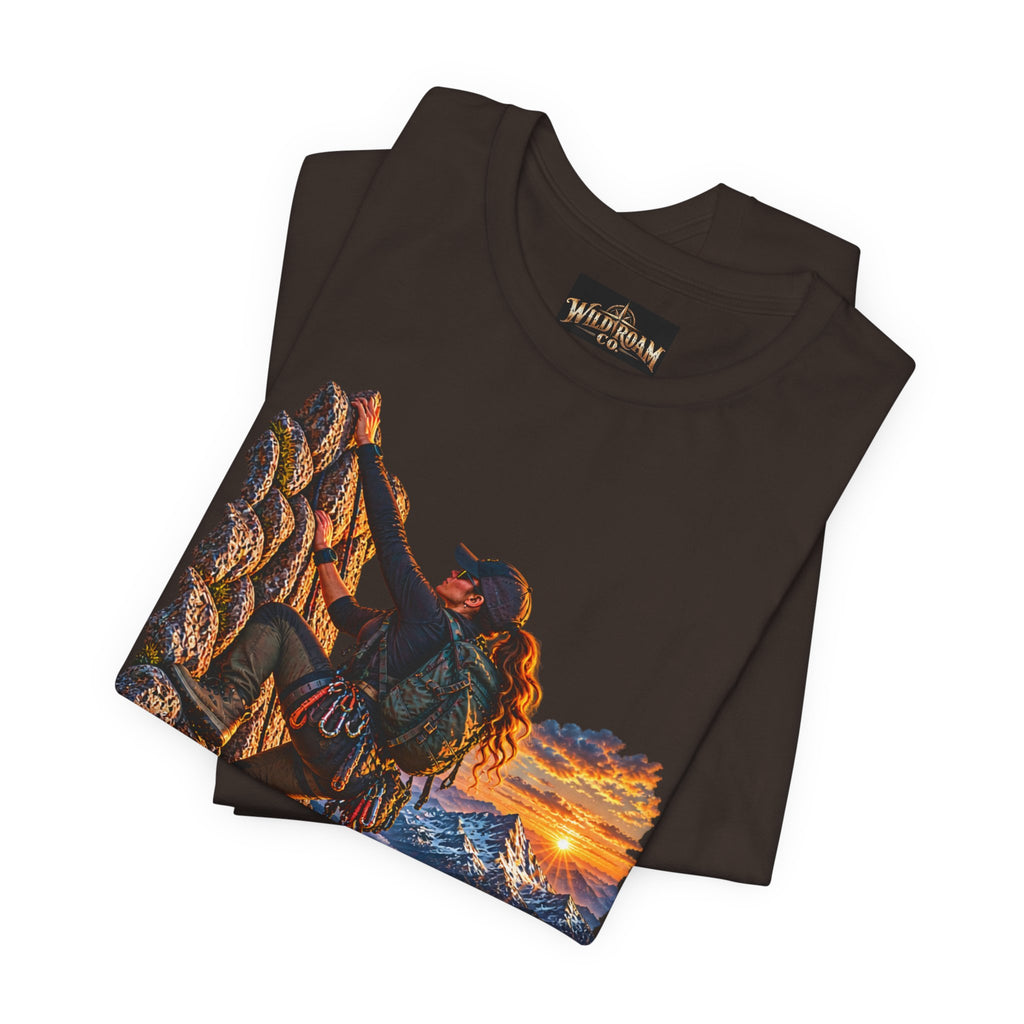 Women's Climber Sunset Tee — Wild Roam Co. Rock Climbing Graphic T-Shirt