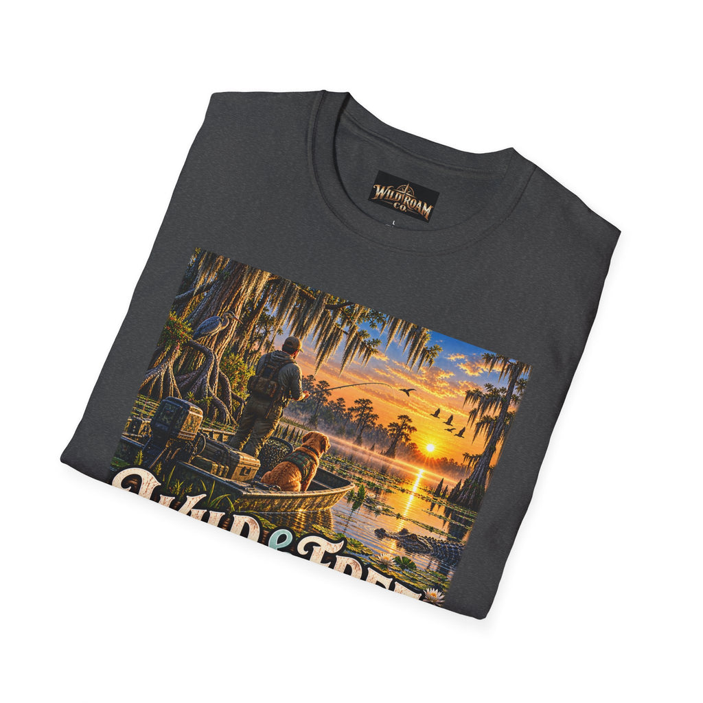 Wild & Free to Roam T-Shirt —Bayou Sunset Fishing Adventure Graphic Tee
