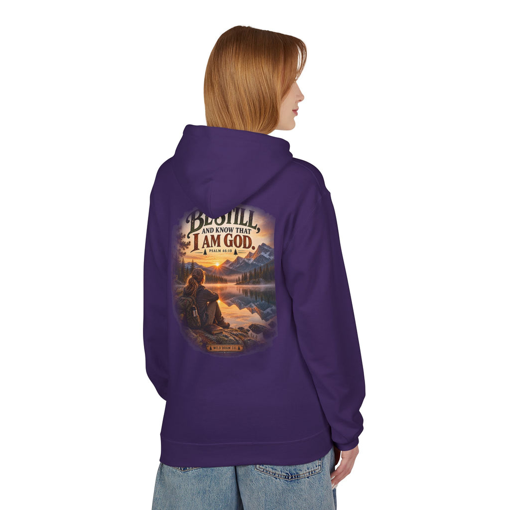 Women's Be Still Hoodie — 'Be Still and Know That I Am God' Scenic Christian Hoodie