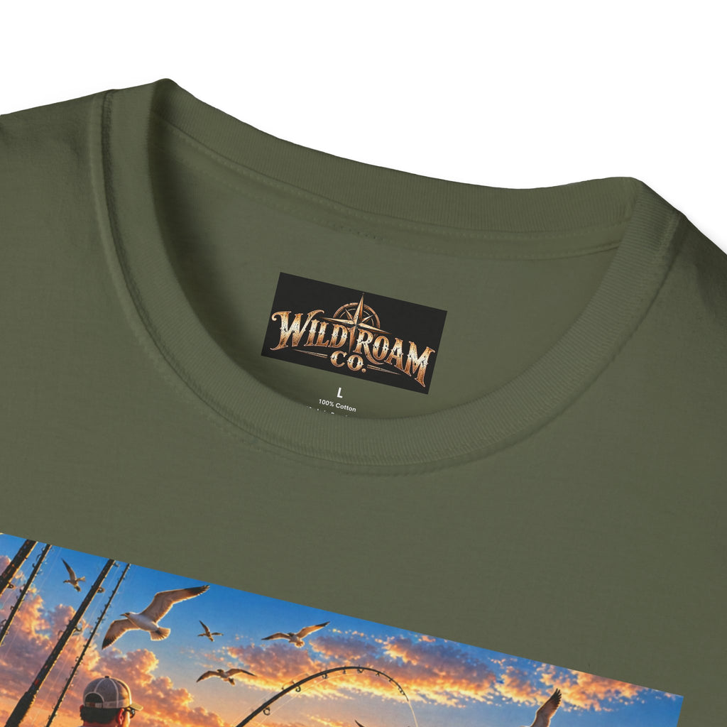 Wild & Free to Roam Fishing T-Shirt — Ocean Sunset Angler Tee