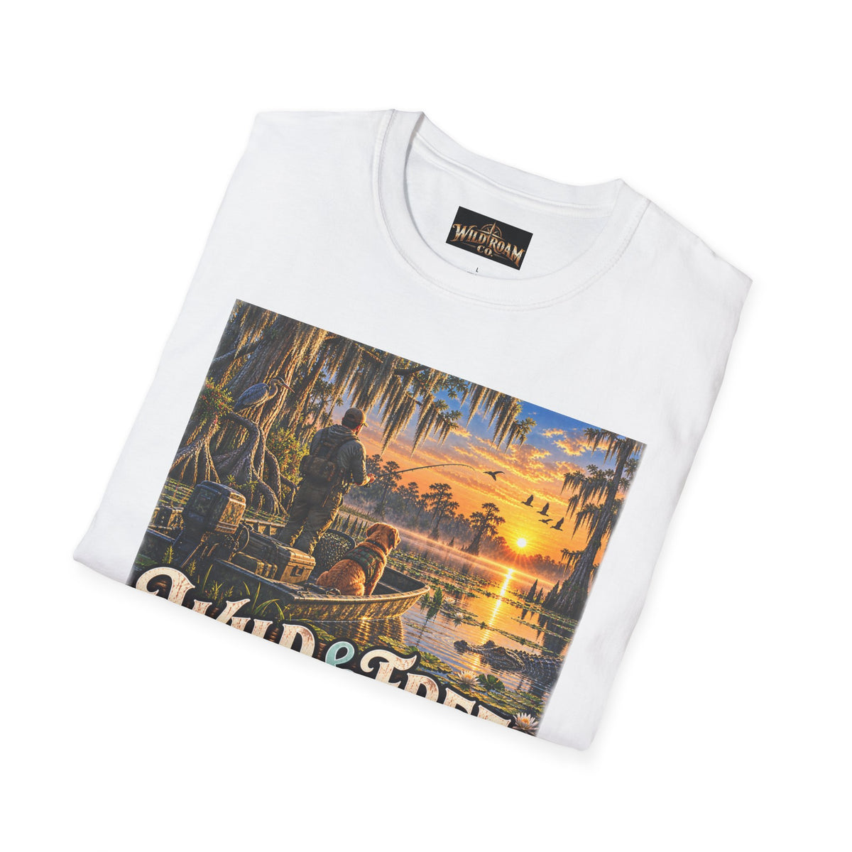 Wild & Free to Roam T-Shirt —Bayou Sunset Fishing Adventure Graphic Tee