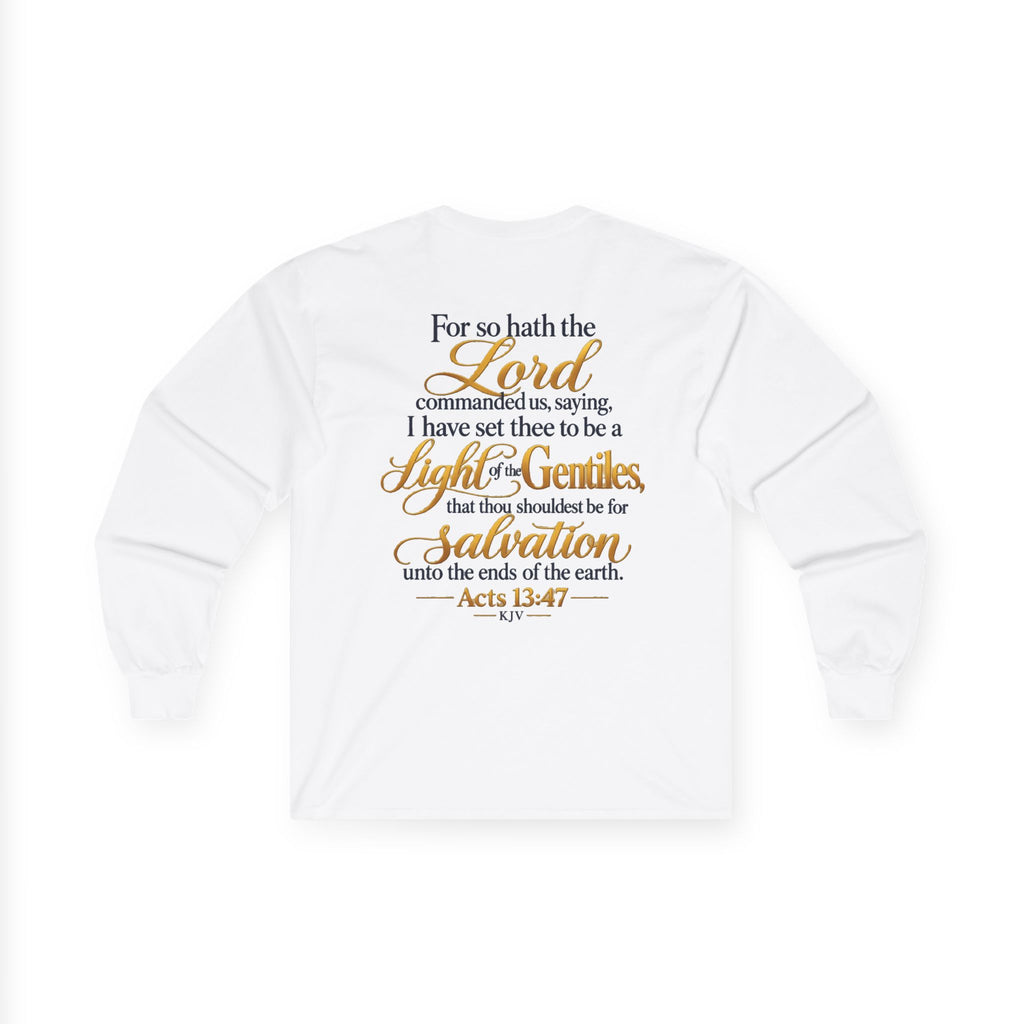 Long Sleeve Tee - "Wild + Roam Co." Faith Logo Sunset Graphic with Acts 13:47 Scripture Back
