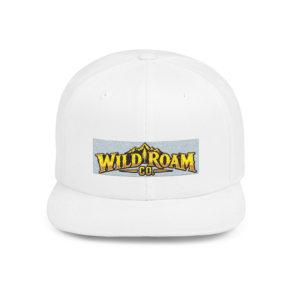 Wild Roam Co. Flat Bill Snapback Hat — Outdoor Adventure Logo Cap