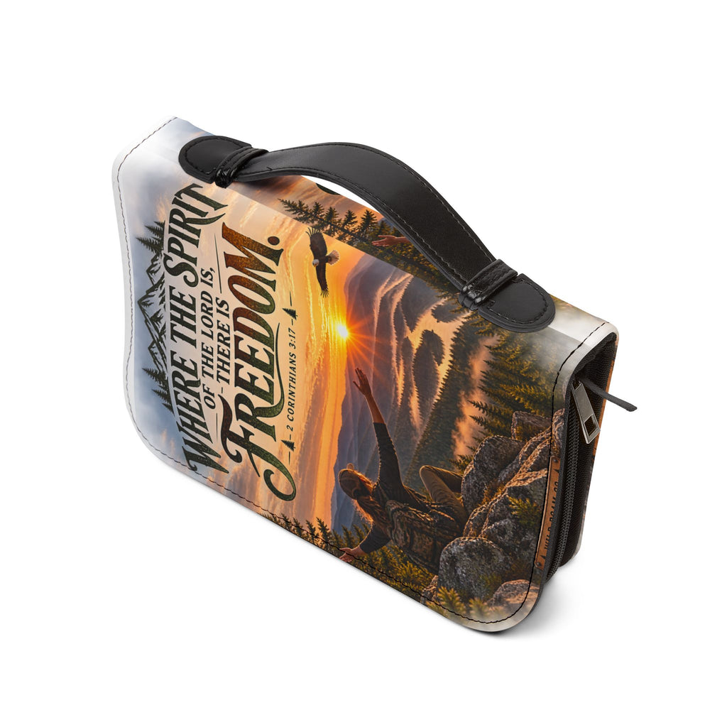 Women's Bible Cover — "Where the Spirit of the Lord Is, There Is Freedom" Scenic Verse Zippered Bible Case