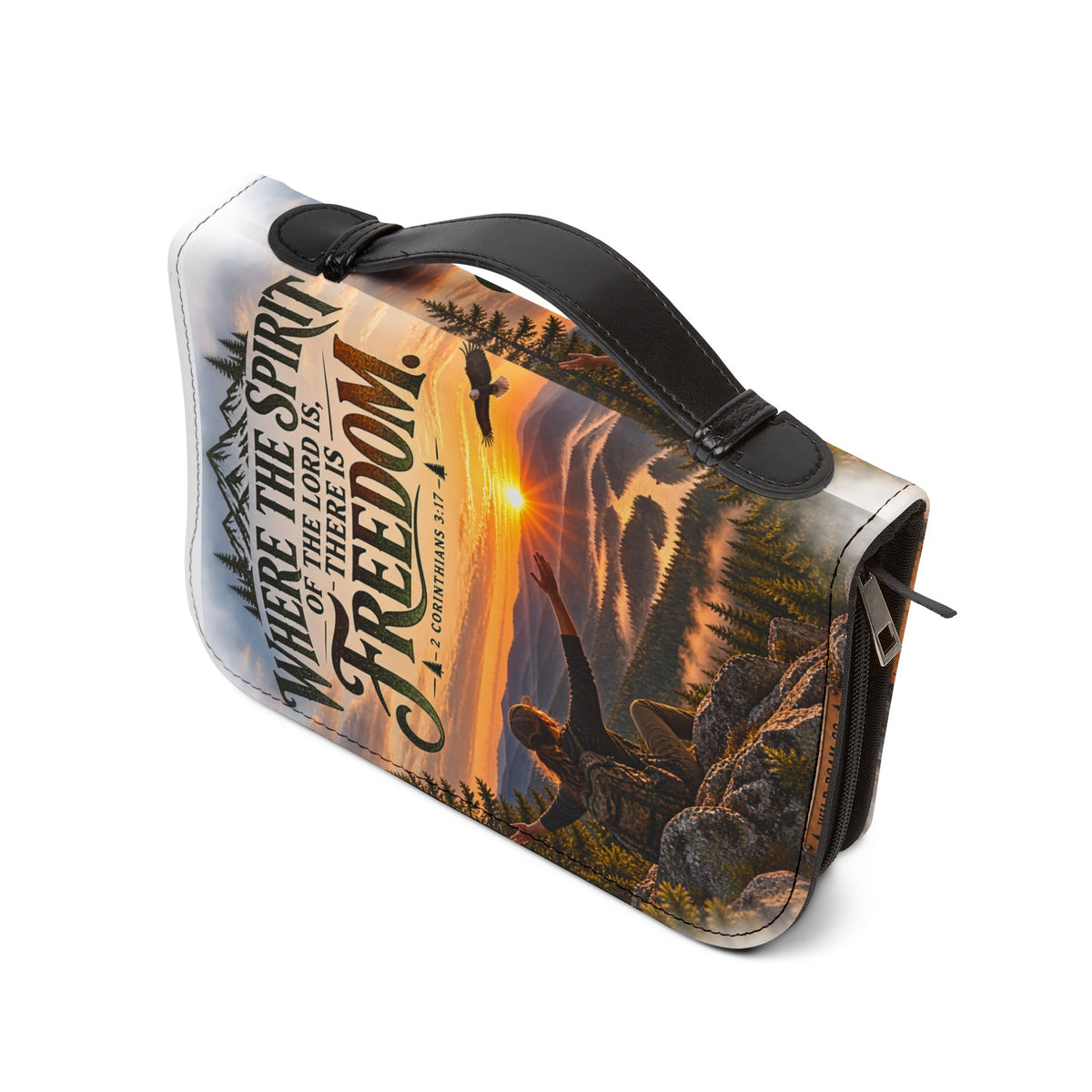 Women's Bible Cover — "Where the Spirit of the Lord Is, There Is Freedom" Scenic Verse Zippered Bible Case