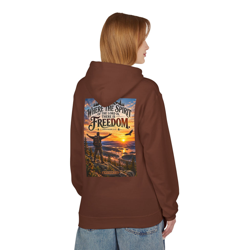Men's Hoodie - ‘Where the Spirit of the Lord Is… There Is Freedom’ Scenic Christian Adventure Hoodie