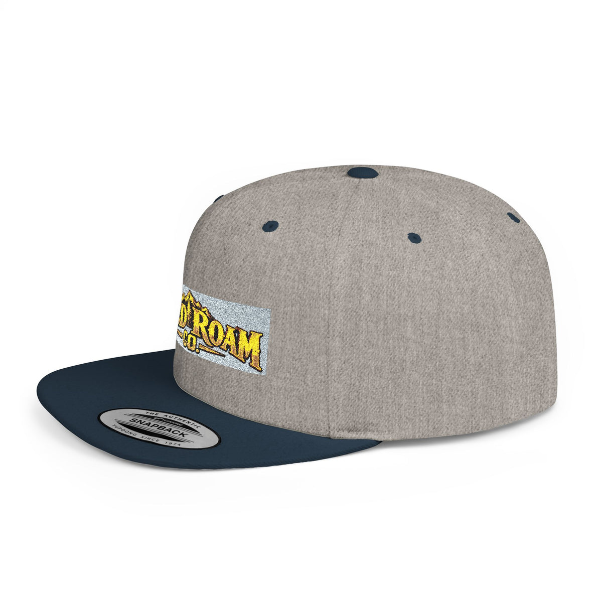 Wild Roam Co. Flat Bill Snapback Hat — Outdoor Adventure Logo Cap