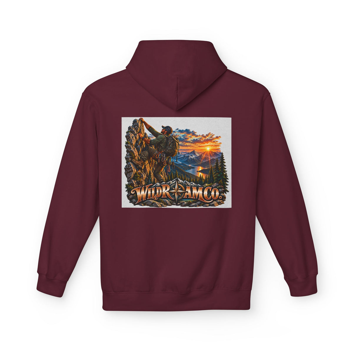 Men's Wild Roam Co. Adventure Hoodie — Mountain Sunset Outdoor Graphic Sweatshirt